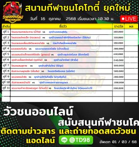 Read more about the article โปรแกรมวัวชน สนามกีฬาชนโคโกตี๋ ยุคใหม่ 16 ตุลาคม 2569 รายการวัวชน