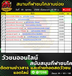 Read more about the article โปรแกรมวัวชน สนามกีฬาชนโคลานข่อย 16 ตุลาคม 2569 รายการวัวชน