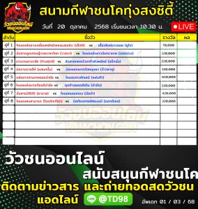 Read more about the article โปรแกรมวัวชน สนามกีฬาชนโคทุ่งสงซิตี้ 20 ตุลาคม 2569 รายการวัวชน