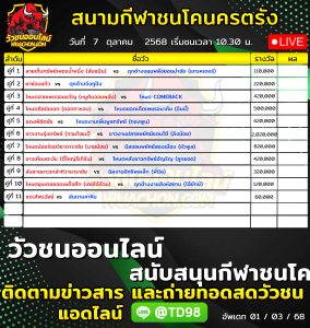 Read more about the article โปรแกรมวัวชน สนามกีฬาชนโคนครตรัง 7 ตุลาคม 2569 รายการวัวชน